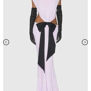 Elegant Lilac Gown with Black Bow